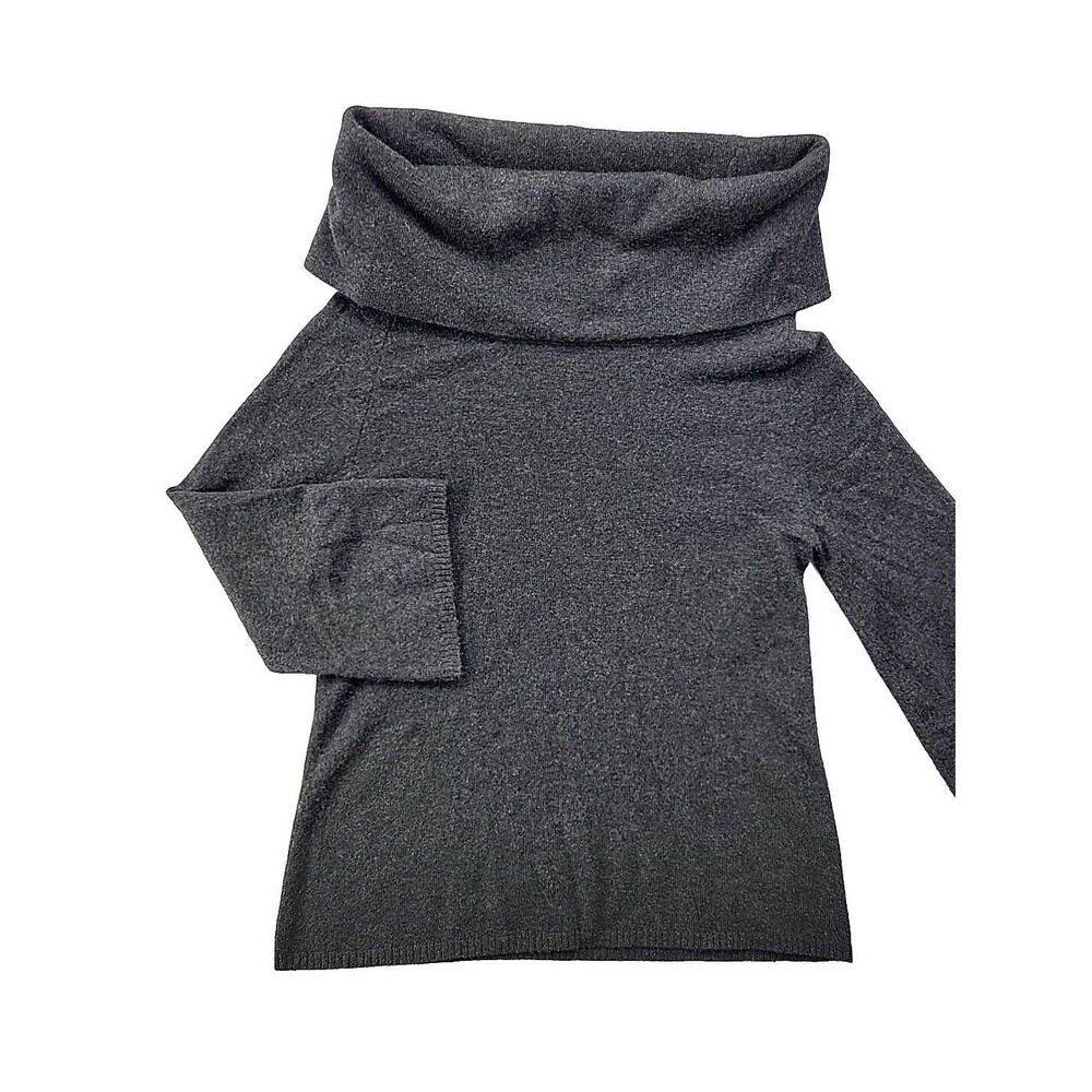 T Los Angeles Women M Gray Cashmere Knit Sweater Funnel Neck Luxury 3/4 Sleeve